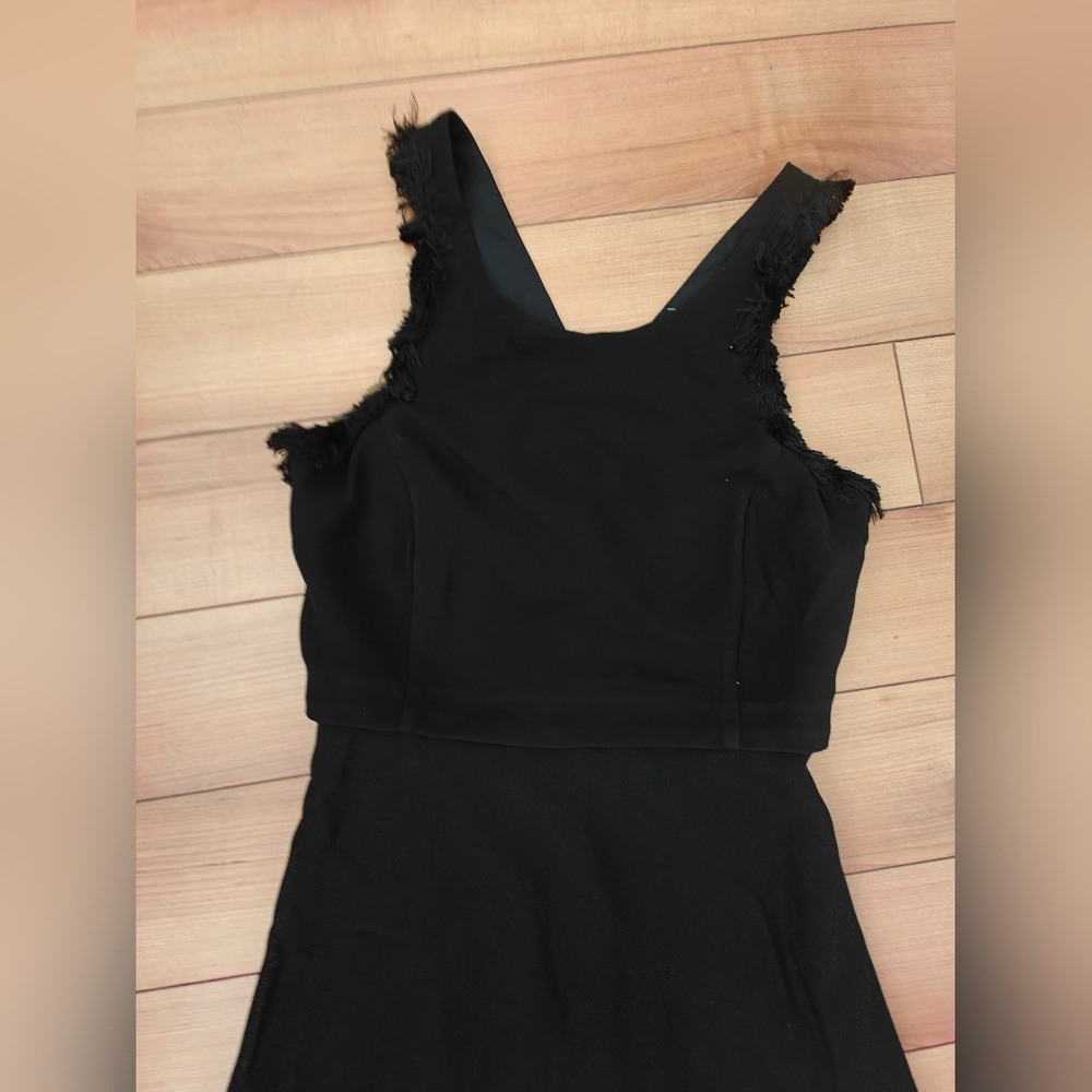Sandro Little Black Mini Sleeveless Dress Fringe And Mesh Detail Size 1 - Picture 7 of 9